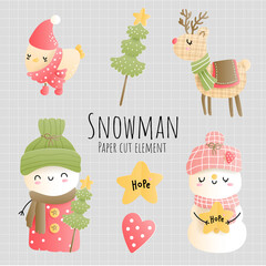 Wall Mural - Vintage snowman. Merry Christmas, Vector illustration