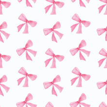 Watercolor Seamless Pink Bow Pattern Isolated N White Background.Good For Home Textile,fabrics,clothes.