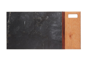 Wall Mural - Granite cutting board with a wooden side isolated on a white background