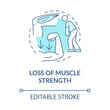 Loss of the muscle strenght blue concept icon. Muscular weakness. Problem with health. Physiotherapy abstract idea thin line illustration. Vector isolated outline color drawing. Editable stroke