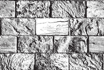 Abstract seamless pattern with old horizontal brickwork. Black and white vector texture in the grunge style with realistic brick wall. Repeating background, wallpaper, wrapping paper or fabric design