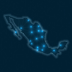 Mexico network map. Abstract geometric map of the country. Digital connections and telecommunication design. Glowing internet network. Stylish vector illustration.