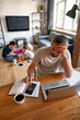 Unhappy man manage family budget have financial problems