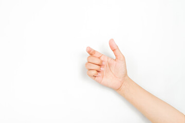 a hand acts like it's holding something. a collection of hand gestures isolated on a white background.