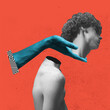 © master1305 - Modern design, contemporary art collage. Inspiration, idea, trendy urban magazine style. Male head and hand on dark red background