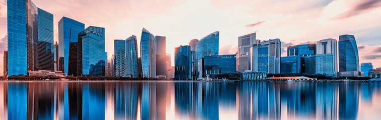 Canvas Print - View of Marina Bay at sunset in Singapore City, Singapore