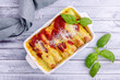 Traditional baked cannelloni with meat filling
