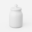 Cookie jar in white with lid on a plain background. 3d render.