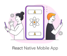 Wall Mural - react native mobile app concept. developing smartphone applications using user experience. modern te