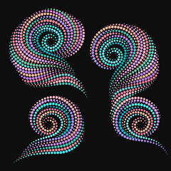 Wall Mural - Seashells of dots. Isolated objects on a black background. Vector logo set.