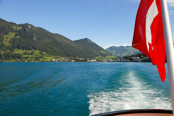 Wall Mural - Landscape and flag of Switzerland