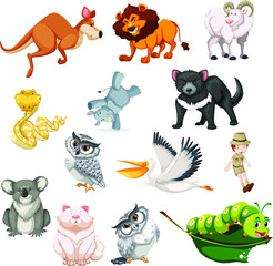 Wall Mural - Cute animal set with farm and wild character. 