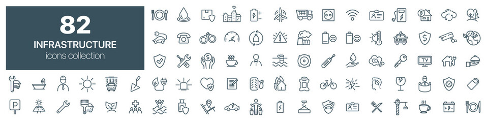 Aufkleber - Infrastructure and environment line icons collection. Vector illustration eps10
