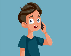 Happy Teen Boy Speaking on the Phone Vector Cartoon