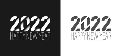 Wall Mural - 2022 3d numbers and Happy New Year greeting card. black and white modern design vector illustration