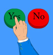 © noravector - Yes no right wrong answer business concept. Businessman pushing button with his index finger. Comic book style concept.