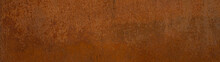 Grunge Weathered Rusty Orange Brown Metal Corten Steel Stone Background Rust Texture Pattern Design Banner Panorama