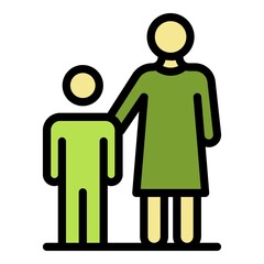 Sticker - Divorce alone woman kid icon. Outline divorce alone woman kid vector icon color flat isolated