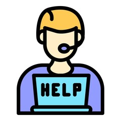 Sticker - Help service center icon. Outline help service center vector icon color flat isolated