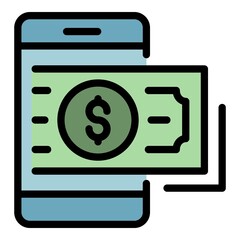 Wall Mural - Smartphone money loan icon. Outline smartphone money loan vector icon color flat isolated