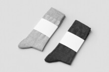 Light And Dark Grey Socks Mockup With Blank Label.