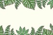 Tropical banner arranged from exotic leaves. Paradise plants, greenery and palm card. Stylish fashion frame. Vector Illustration. Simple Background.