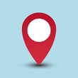© KP Stocker - red location pin on blue background illustration vector