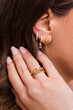 Earrings and ring on a beautiful girl- gold jewelry with stones