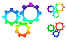Lowpoly Gear Box Icon With Spectral Colored. Rainbow Vibrant Polygonal Gear Box Vector Is Combined From Randomized Vibrant Triangles. Flat Geometric 2d Modeling Illustration Is Based On Gear Box Icon.