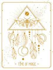 Canvas Print - Modern magic witchcraft card with dream Catcher and butterfly. Vector illustration