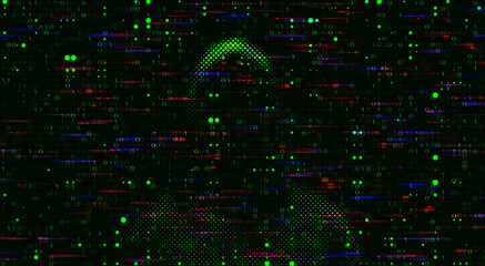 Computer hacker on abstract binary code background. Hacking concept