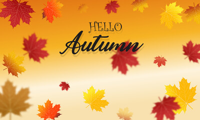 Wall Mural - autumn season background with falling autumn leaves for text.