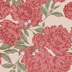  Red elegant peony floral print seamless pattern