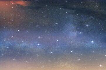 big bright starry  sky night blue  milky way universe aurora borealis on dramatic clouds blue green pink  lilac colorful cosmic background template 