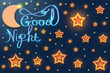 © zyryanova - Illustration with the text 'good night'. Month, stars and text.