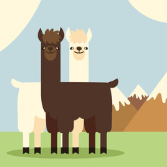 Canvas Print - cartoon llamas and mountains