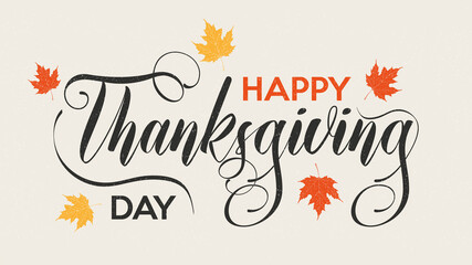 Canvas Print - Thanksgiving lettering typography poster. Happy Thanksgiving poster with maple leaves. Greeting card for the holiday.