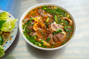 Famous and delicious Vietnamese food Bun Bo Hue