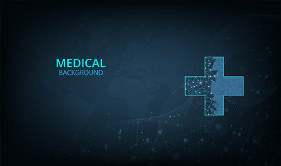 Aufkleber - Medical technology background symbol concept.Web healthcare diagnosis modern hospital technology network banner on dark blue background.Vector illustration.Eps10