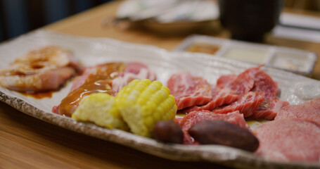 Canvas Print - Japanese style bbq Yakiniku with Wagyu beef sliced