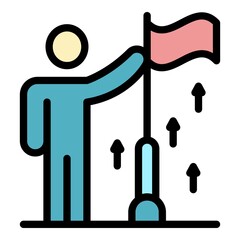 Sticker - Flag up management skill icon. Outline flag up management skill vector icon color flat isolated