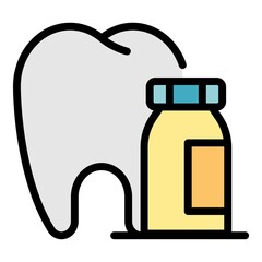 Wall Mural - Tooth and medicine icon. Outline tooth and medicine vector icon color flat isolated