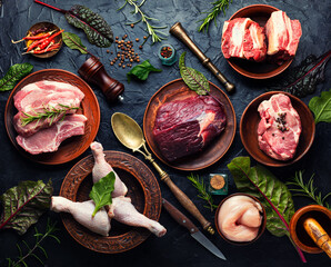 Canvas Print - Slice raw meat set,top view