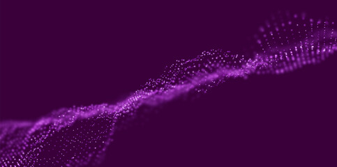 Wall Mural - Abstract purple particle background. Flow wave with dot landscape. Digital data structure. Future mesh or sound grid. Pattern point visualization. Technology vector illustration.