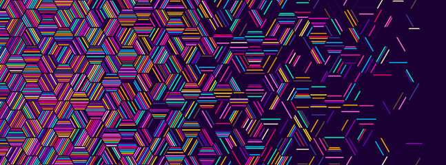 Abstract geometric pattern with colorful hexagonal lines. Seamless vector background with fade effect