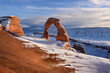Famous Location Delicate Arch with snow in winter season, Arches National Park, Moab, Utah.