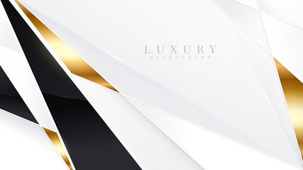 Wall Mural - White contrasts with black and gold, Polygon luxury style abstract background, Modern certificate design and banner cover concept.