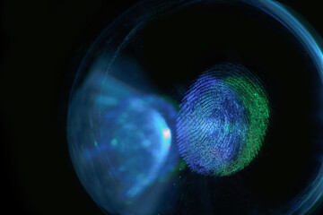 Aufkleber - Beautiful abstract blue, green colored  fingerprint on background texture for design. Macro photography view.