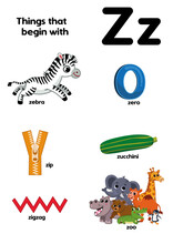 Things That Start With The Letter Z. Educational, Vector Illustration For Children.