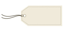 Tag Horizontal Angled Hangtag Seam Beige With String And Shadow
 Price Tag  Paper Label Isolated On White Background. Ready For Your Message.
 